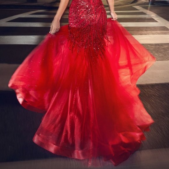 NEW LONG OFF THE SHOULDER SLEEVELESS FORMAL DRESS EMBROIDERED WITH BEADS CD0214 - Picture 9 of 9